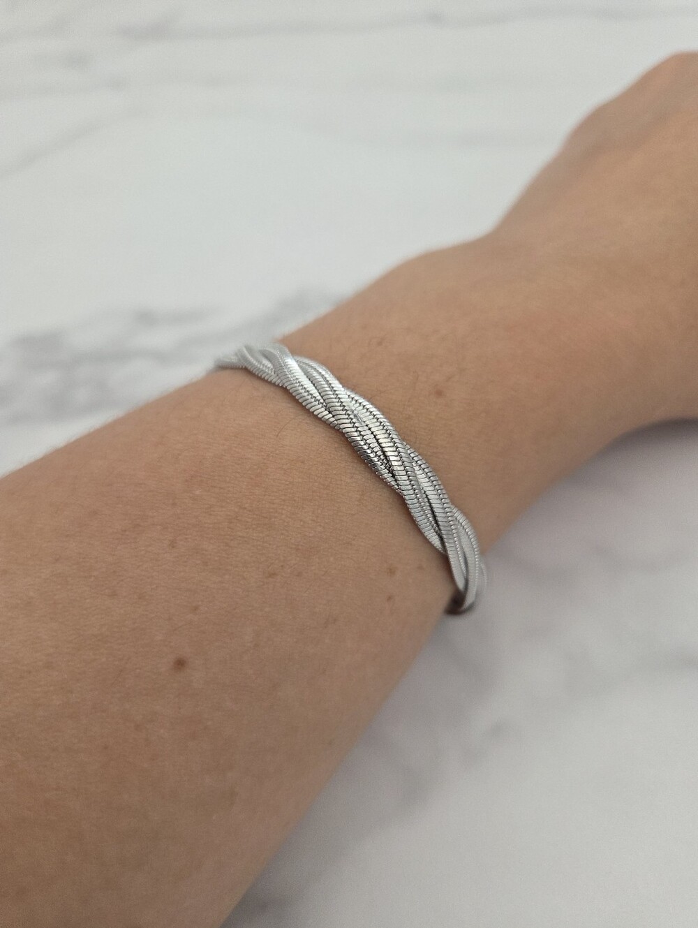 ​Silver Braided Herringbone Snake Chain Multistrand Bracelet - Picture 8 of 12